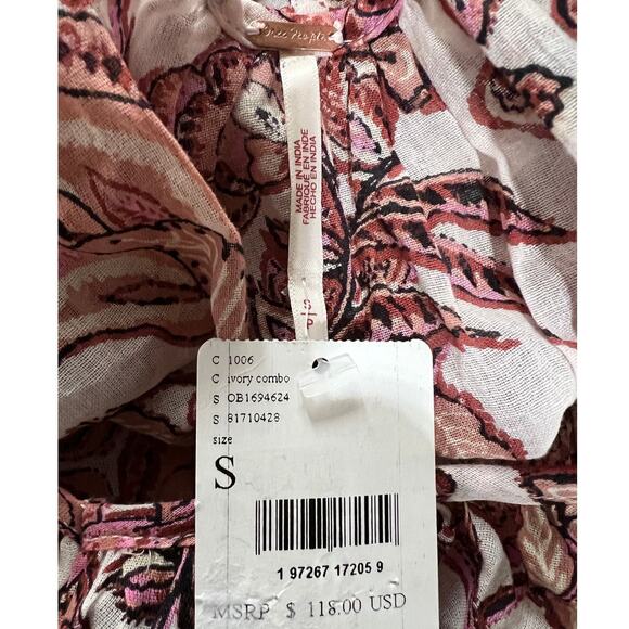 FREE PEOPLE WOMENS TOP KAUAI GETAWAY COTTON IVORY COMBO BOHO SIZE SMALL NEW - Picture 5 of 15